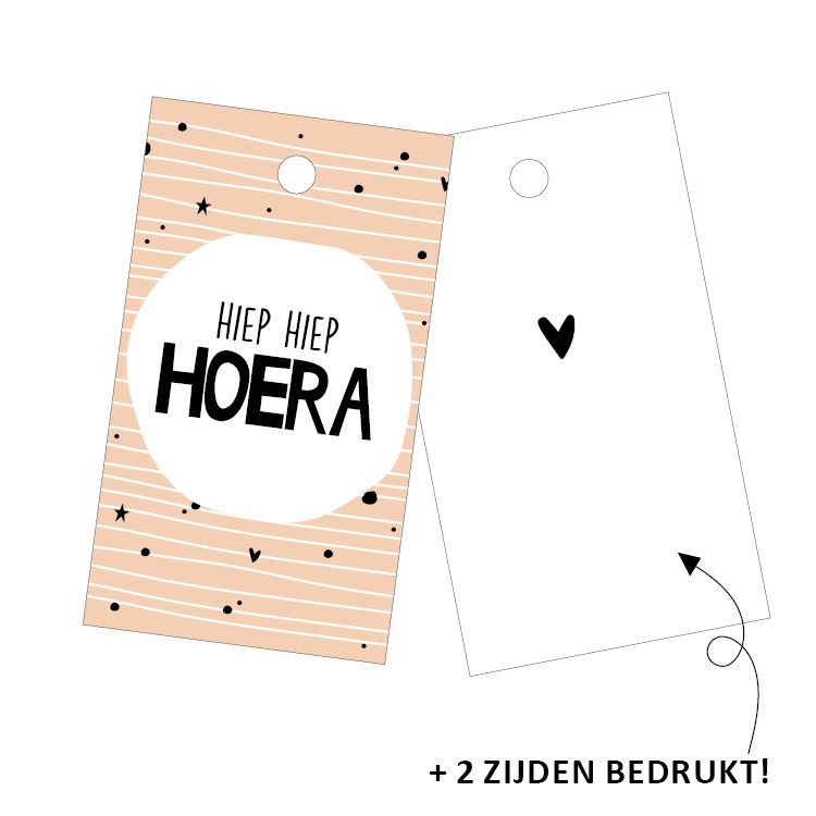 Cadeaulabel - Hiep Hiep Hoera crème - 40x70mm