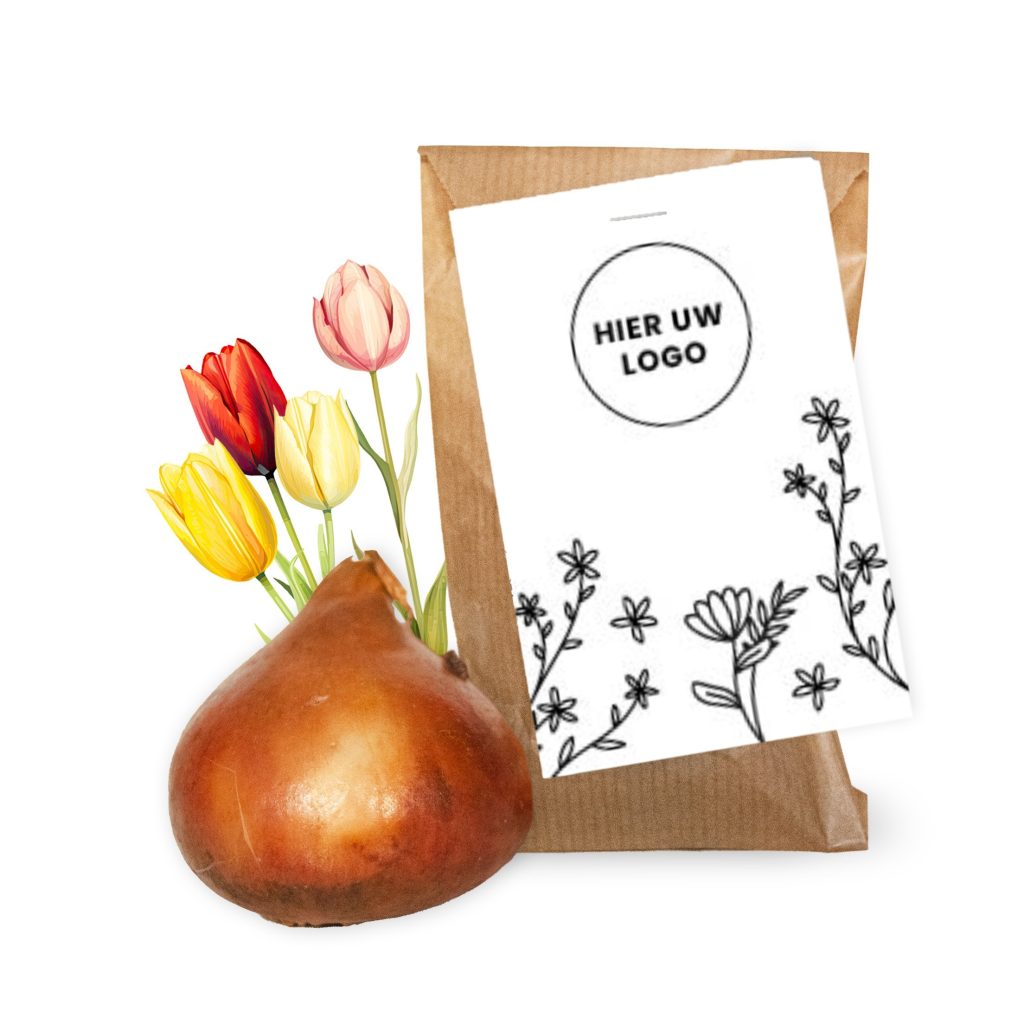 1 Tulpenbol Kraft Zakje - Zwart/Wit Kaartje