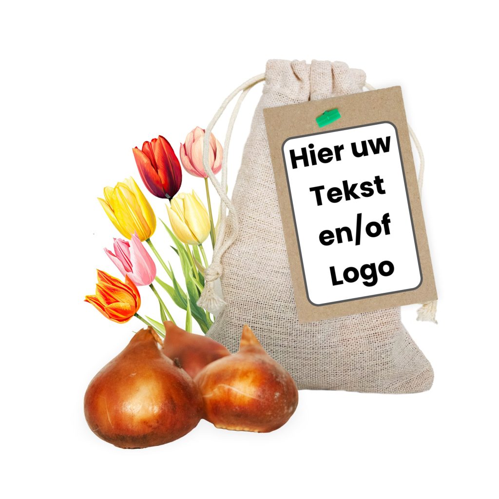 Tulpenbol in Jute Zakje - Eigen Ontwerp Logo / Tekst