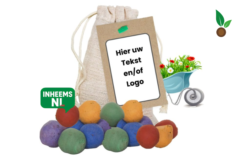 Kleurrijke Zaadbommen Jute Zakje - Eigen Ontwerp Logo / Tekst