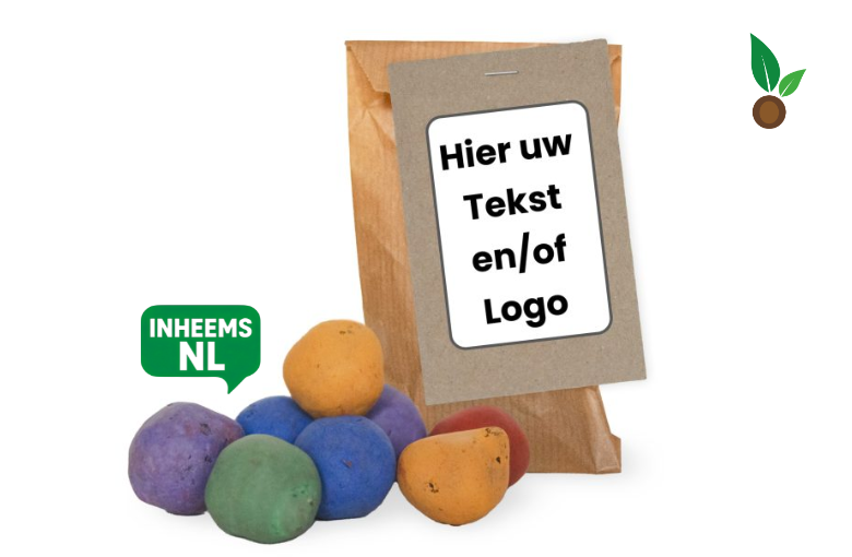 Kleurrijke Zaadbommen Kraft Zakje - Eigen Ontwerp Logo / Tekst
