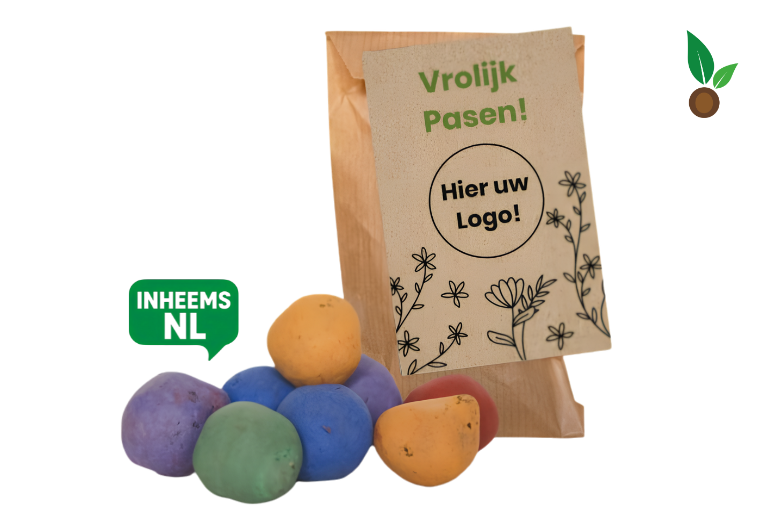Pasen-Kleurrijke Zaadbommen Kraft Zakje - Zwart/Wit Kaartje