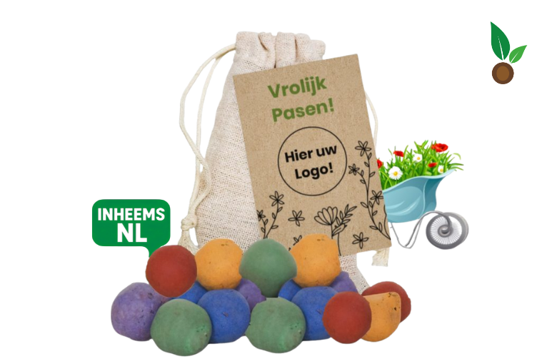Pasen - Kleurrijke Zaadbommen Jutte Zakje - Zwart/Wit Kaartje