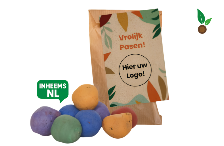 Pasen - Kleurrijke Zaadbommen Kraft Zakje - Kleurrijk Kaartje