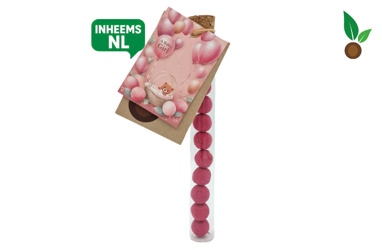 Geboorte meisje: 10 Babyroze Zaadbommetjes in Reageerbuisje