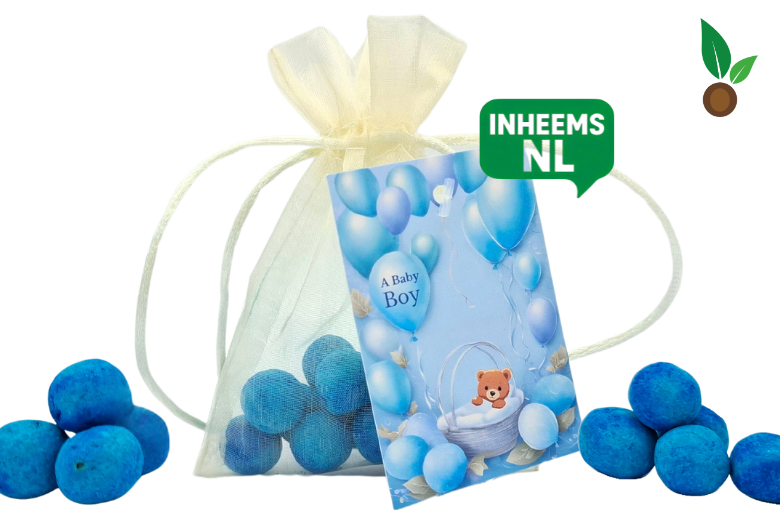 Geboorte Jongetje: 15 Babyblauwe Zaadbommetjes in Organza zakje