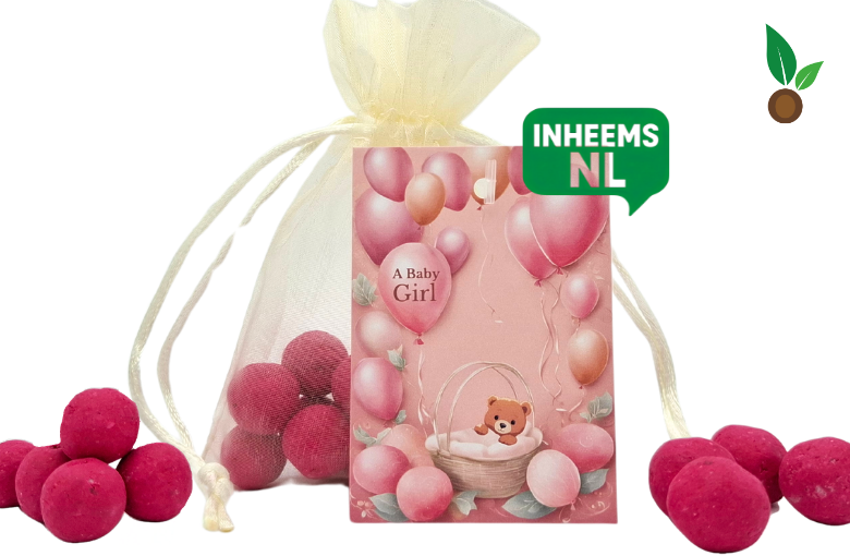Geboorte meisje: 15 Babyroze Zaadbommetjes in Organza zakje