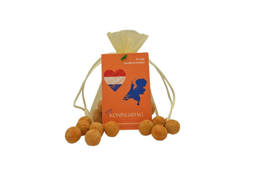 Oranje Zaadbommetjes in Organza zakje - Koningsdag