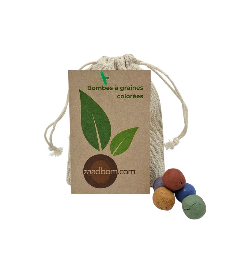 10 bombes à graines colorées dans un sachet en jute – Zaadbom.com
