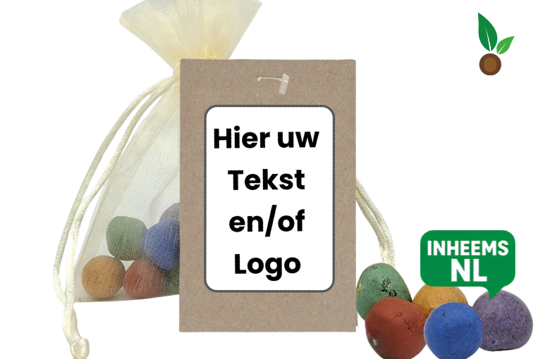 Kleurrijke Zaadbommen Organza Zakje - Eigen ontwerp Logo/Tekst