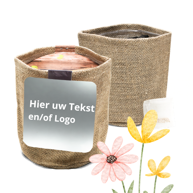 Groeiset Jute Zakje Klein – Bloemen Kweekset - Eigen Ontwerp Logo/Tekst